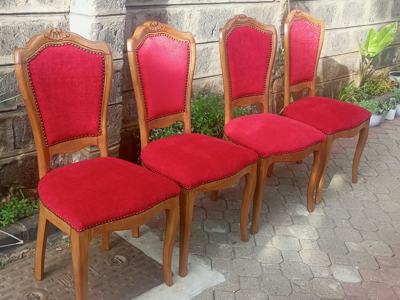 Dining Chairs — Green to Red Velvet — after