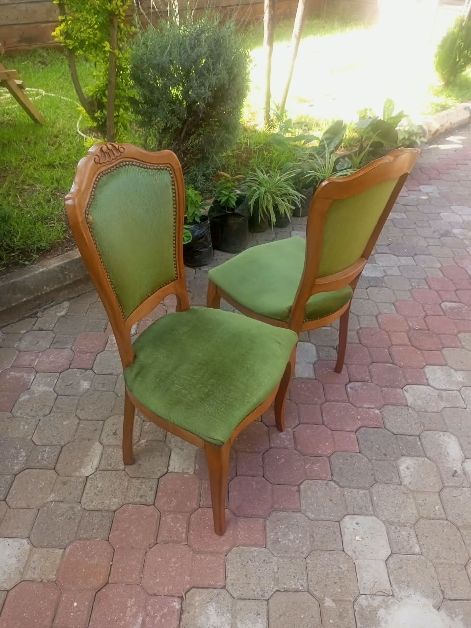 Dining Chairs — Green to Red Velvet — before