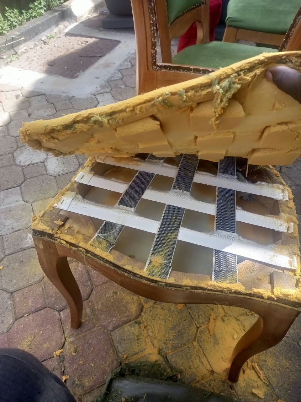 Dining Chairs — Green to Red Velvet — In progress 3
